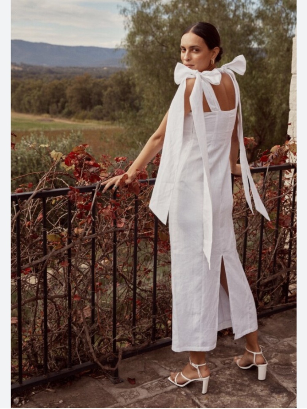DISSH White Midi Dress with Shoulder Bows
